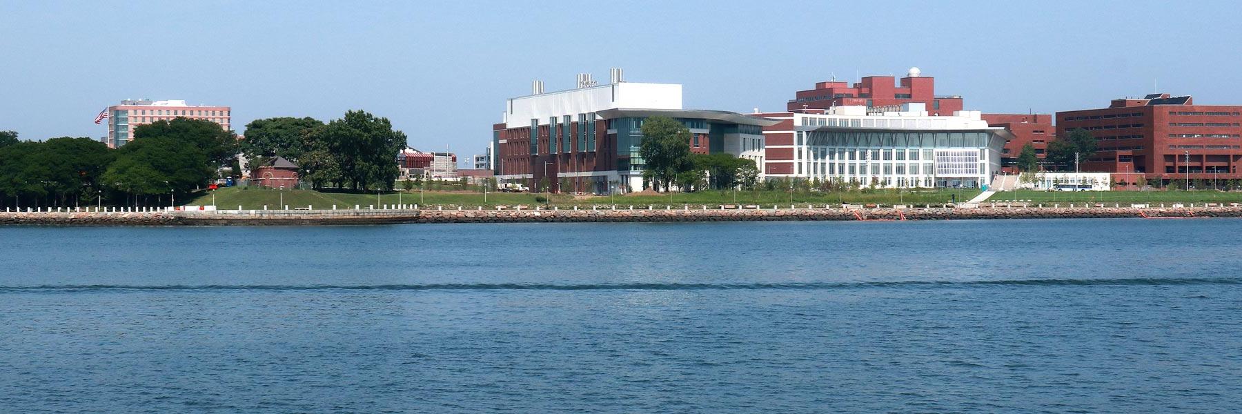 UMass Boston campus view from Boston Harbor